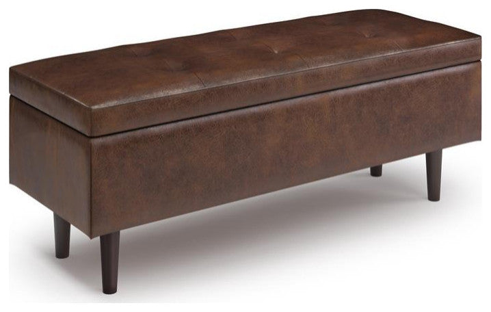 Shay Mid Century Rectangular Storage Ottoman, Distressed Chestnut Brown