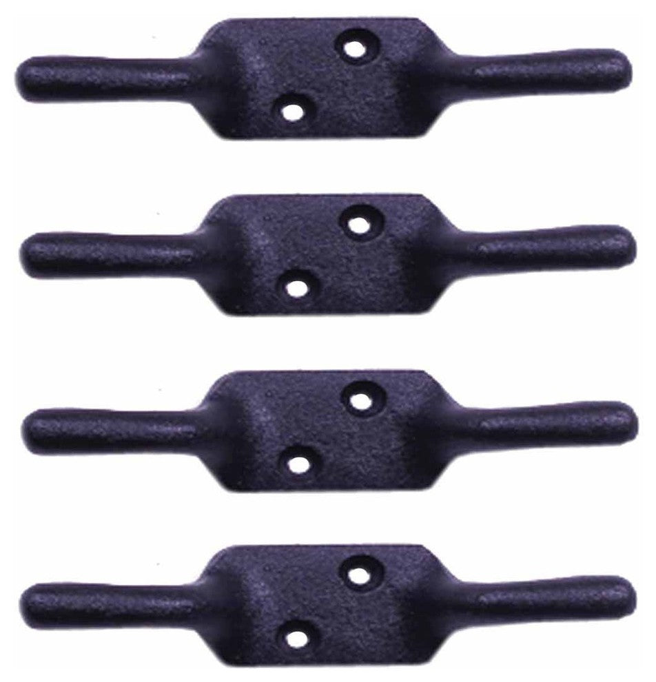 Black Wrought Iron Cleat Hooks Rope Holder for Window Cleat Hook Set of 4