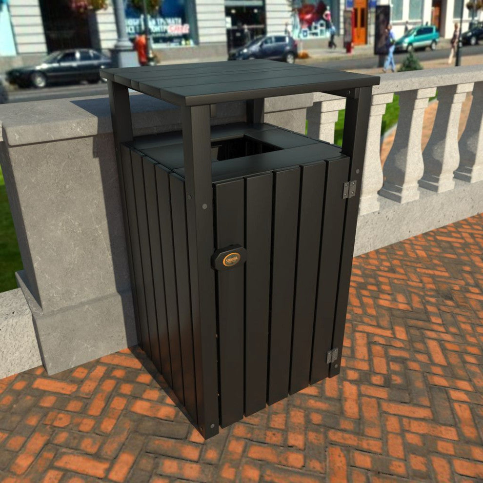 Commercial Trash Can With Hood, Black