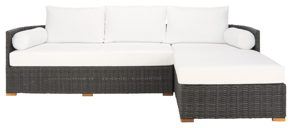 Safavieh Couture Indoor-Outdoor Anguilla Wicker Chaise Sofa, Dark Grey/White