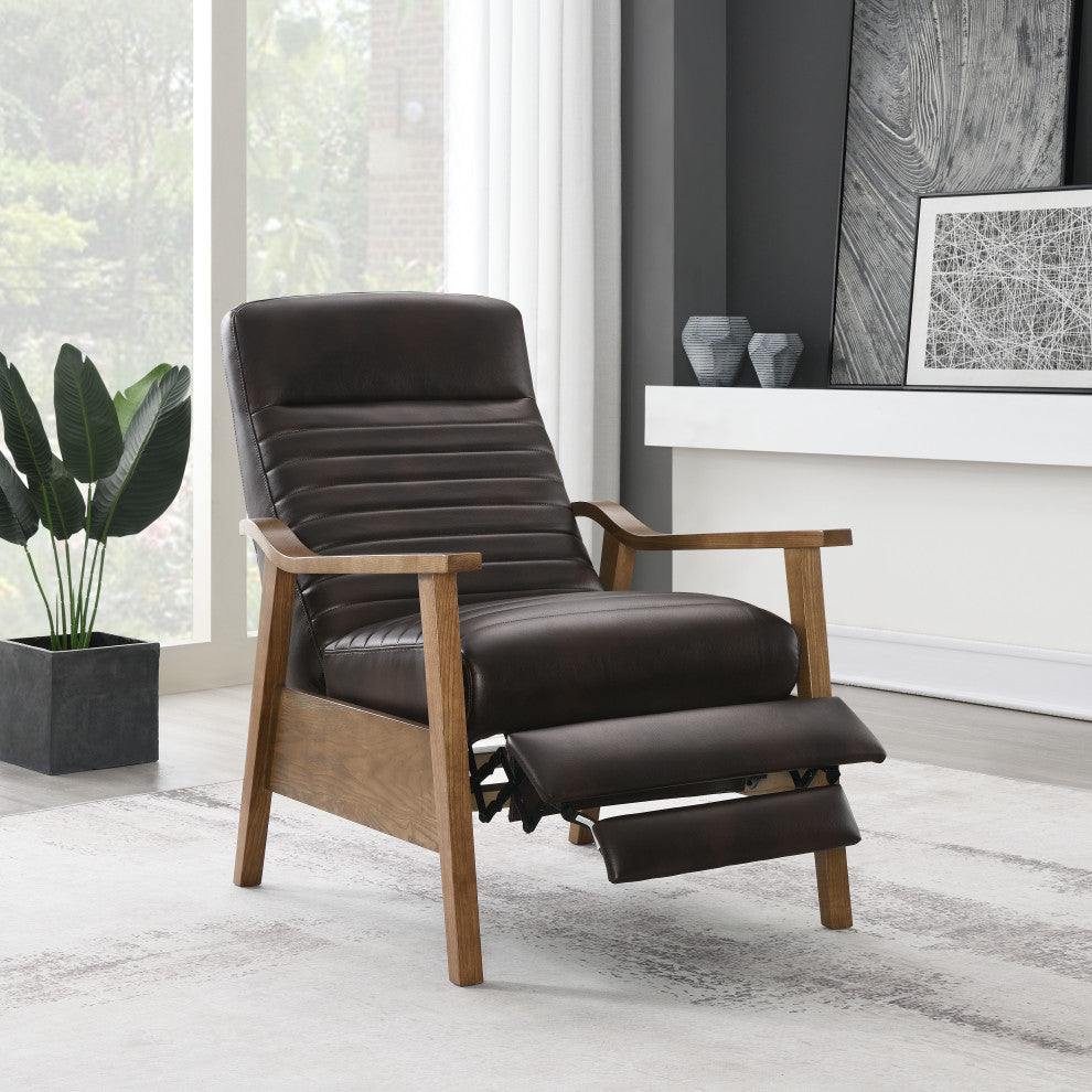 Arthur Wood Arm Push Back Recliner - Burnished Brown