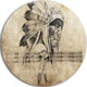 American Indian Warrior Tattoo Sketch, Digital Art Round Wall Art, 23"