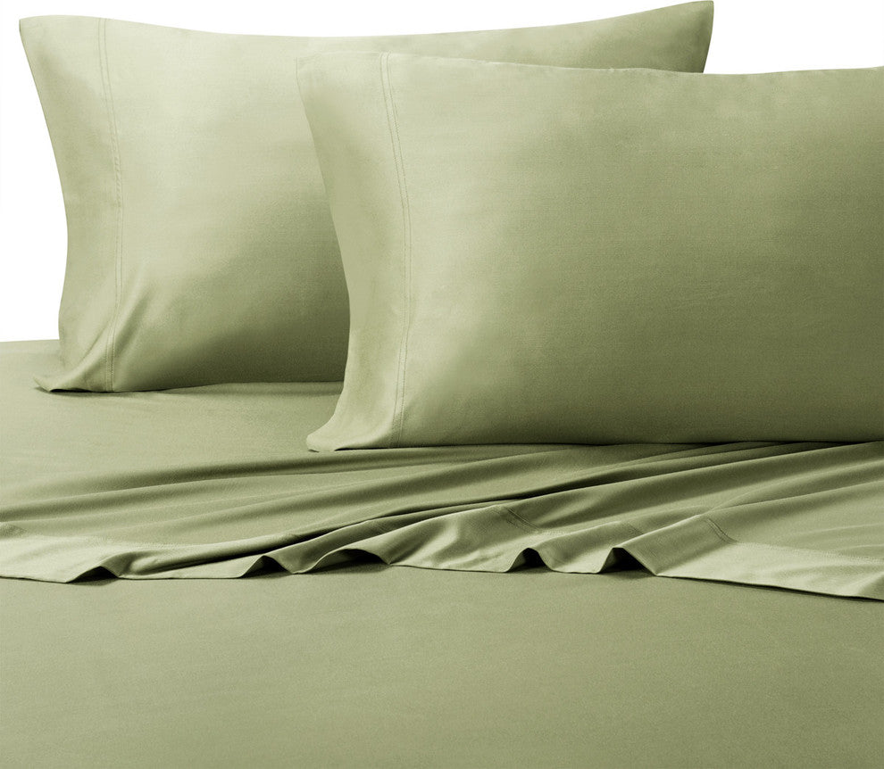 300 TC Silky 100% Bamboo Viscose Sheet Set, Sage, Olympic Queen