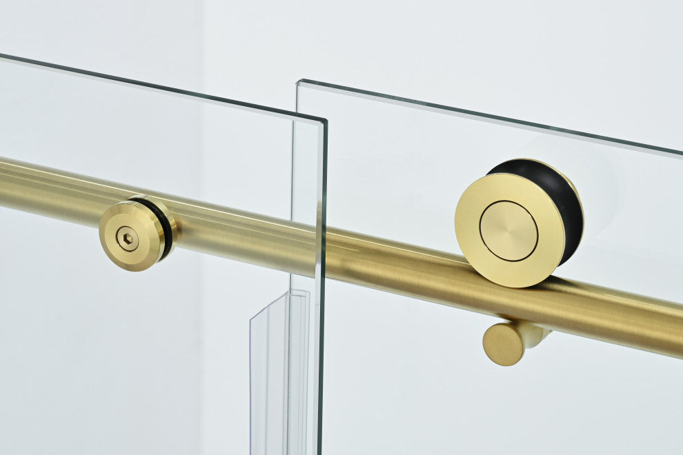 56"“60"Wx76" Frameless Sliding Shower Door With Clear Glass, Titanium Gold