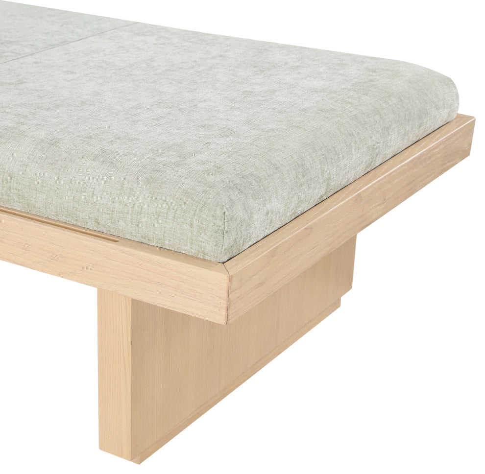 Arlington Chenille Fabric Upholstered Bench, Green, Natural Finish