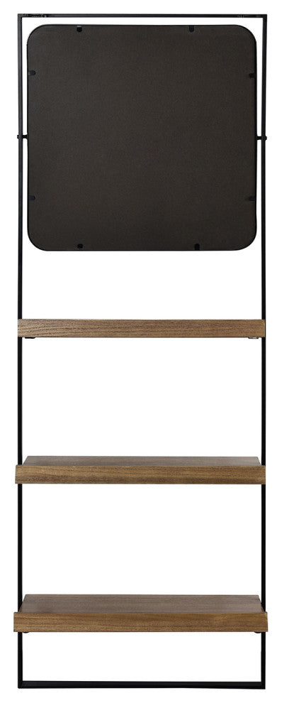 Lena Decorative Standing Shelves Square Mirror Wood Brown Finish