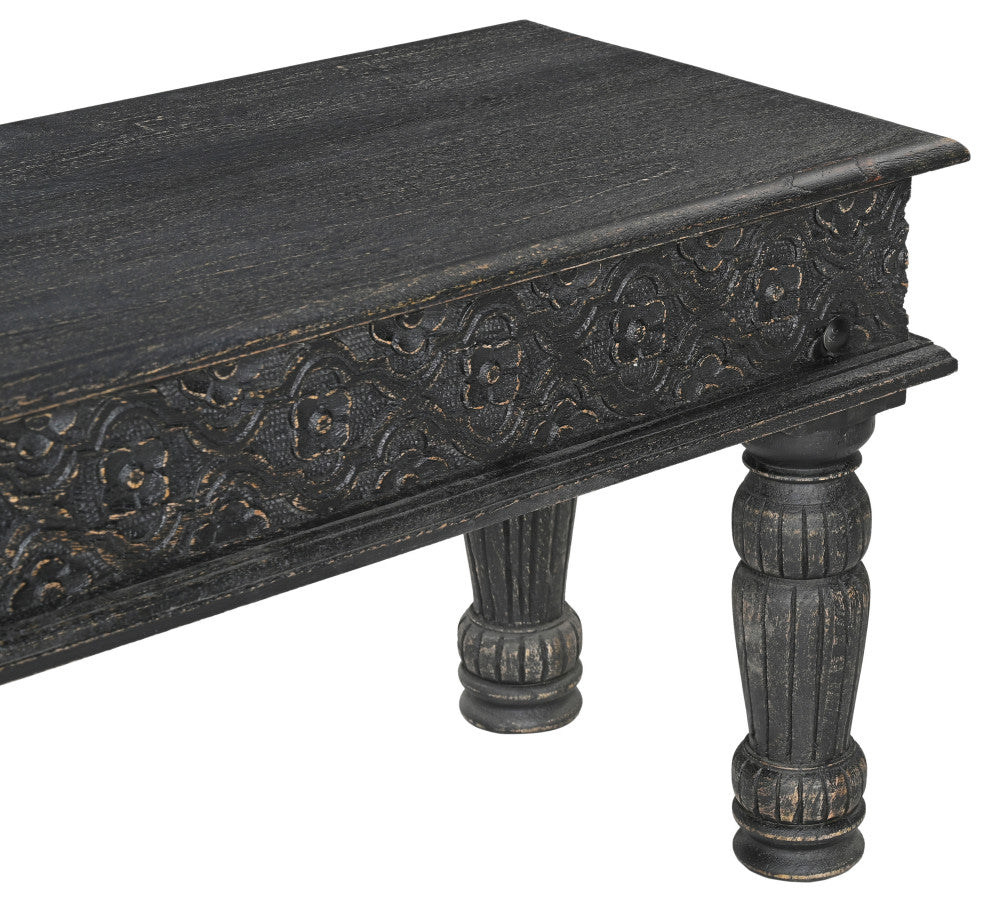 Wiley 58" Carved Dining Bench, Black