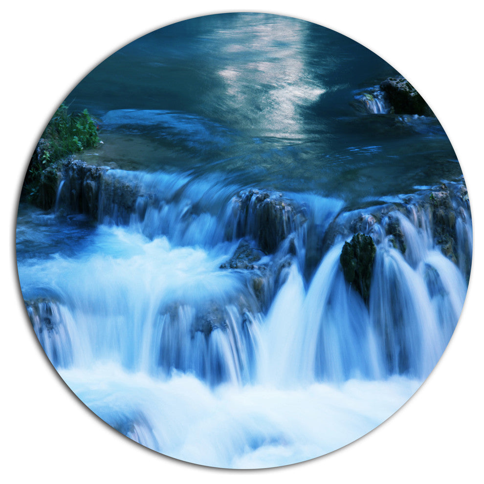 Beautiful Small Blue Waterfalls, Landscape Disc Metal Wall Art, 23"