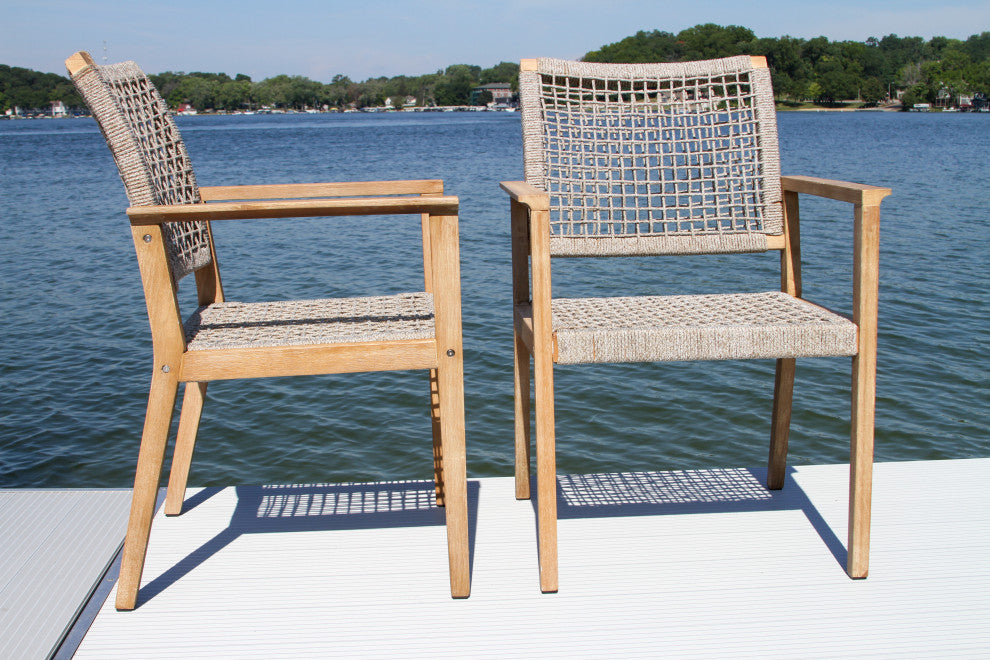48" Ivory Composite Dining Table With 4 Wheat Rope Chairs