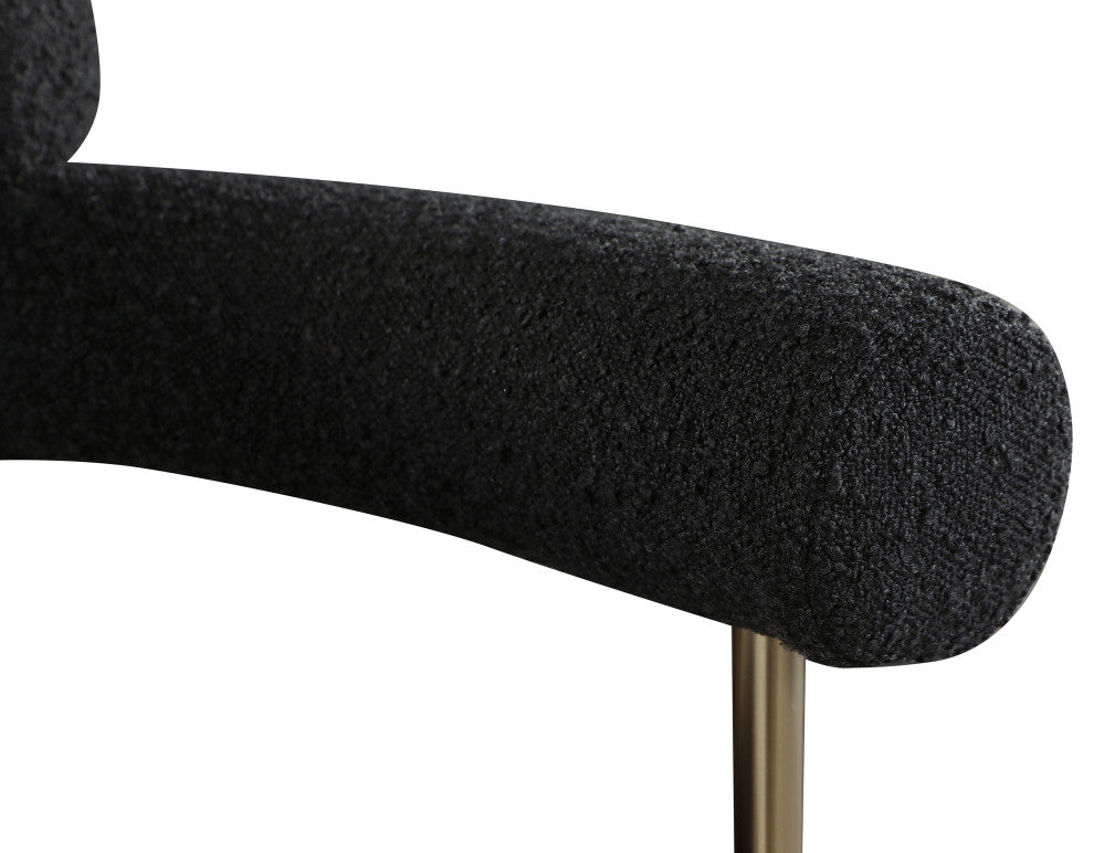 Blake Upholstered Dining Chair, Black, Boucle Fabric, Brushed Brass, Set of 2
