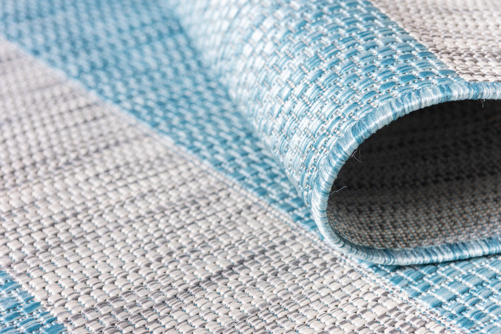 Unique Loom Aqua Blue Striped Outdoor Area Rug, Aqua Blue, Gray, 9' X 12'