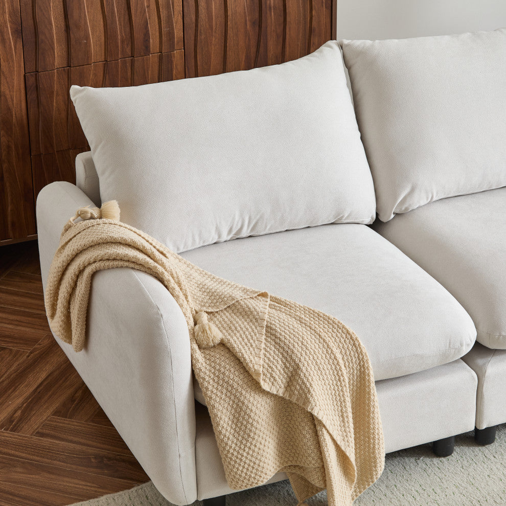 GDF Studio Upholstered Modular Sectional Sofa Set, White Sand, 3 Seater