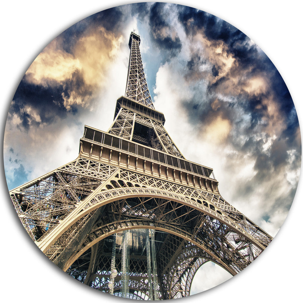 The Paris Eiffel Tower View From Ground, Disc Metal Wall Art, 23"