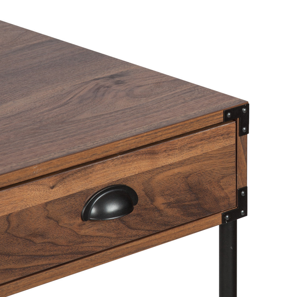 Brunei 59'' Wide 3 Drawer Wood Grain Farmhouse Writing Desk  in Walnut, Walnut Wood Grain