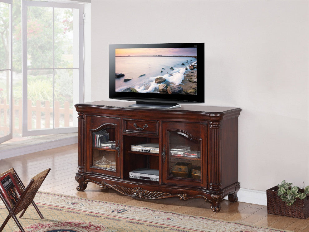 Brown Cherry TV Stand with 1 Drawers and 2 Doors