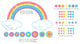 Pastel Rainbow Fabric Wall Decal With Polka Dots and Stars, Size Medium
