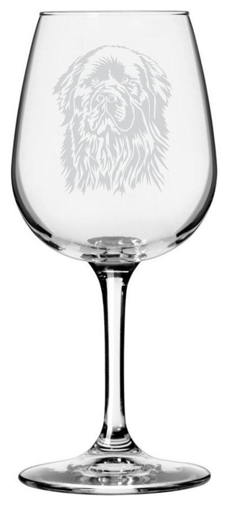 Newfoundland Dog Themed Etched All Purpose 12.75oz. Libbey Wine Glass