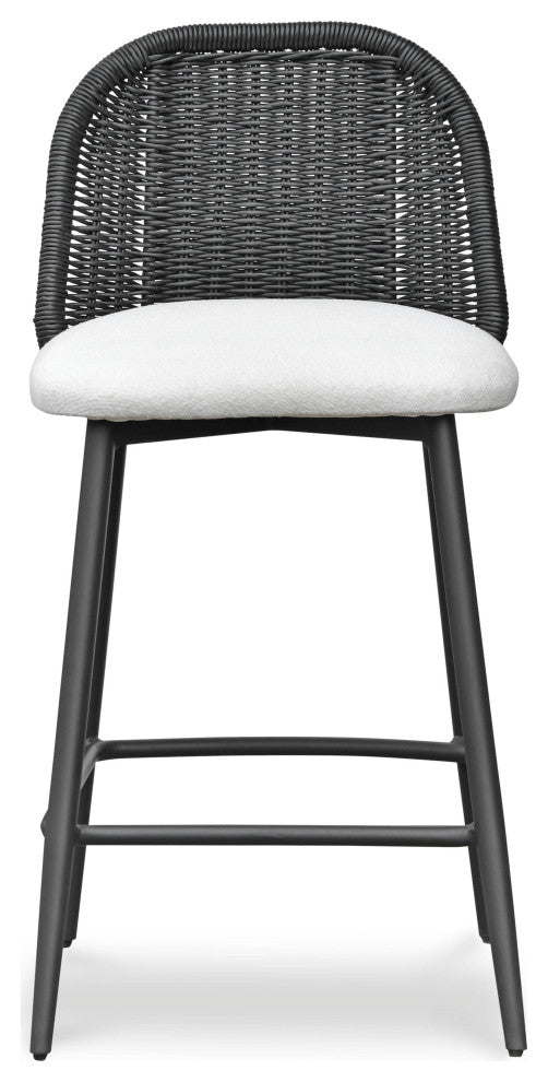 Alexa Rattan Performance Fabric Outdoor Stool, Black, Counter Stool