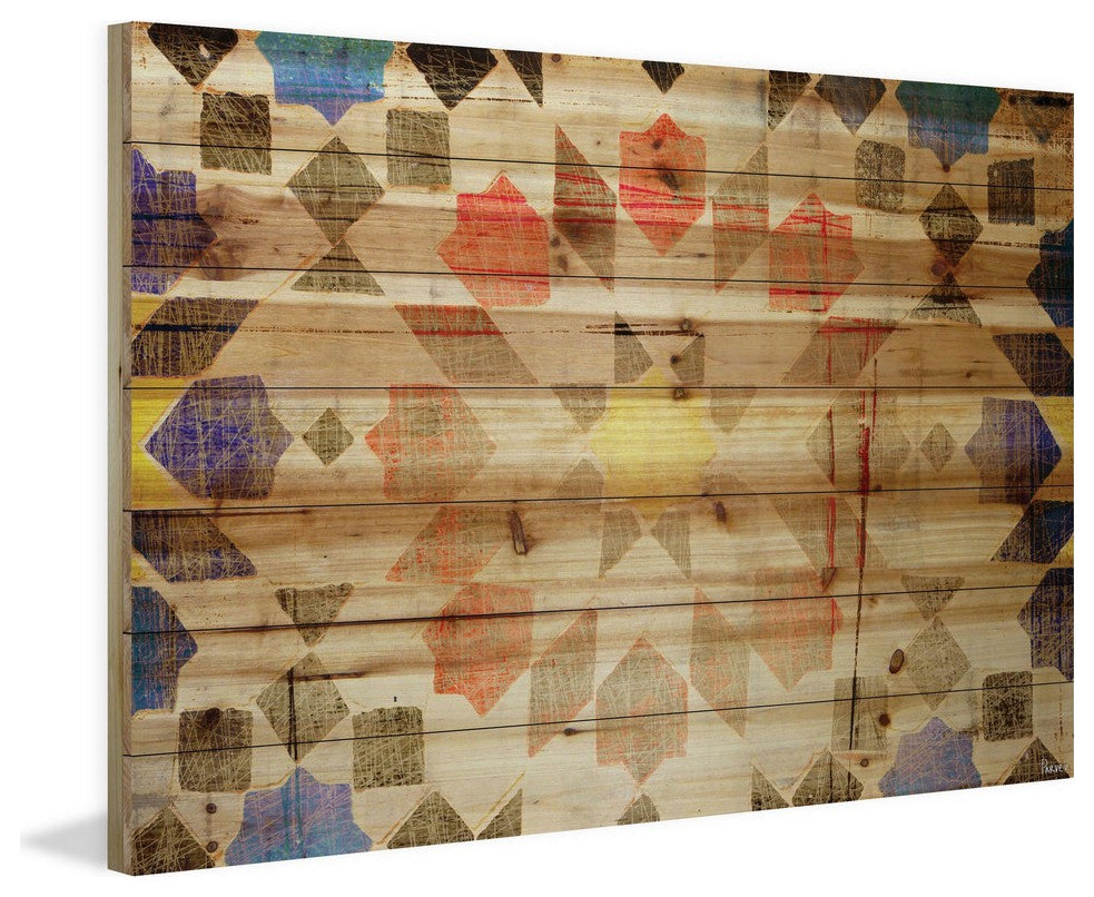 "Geometric Bloom" Print on Natural Pine Wood, 45"x30"