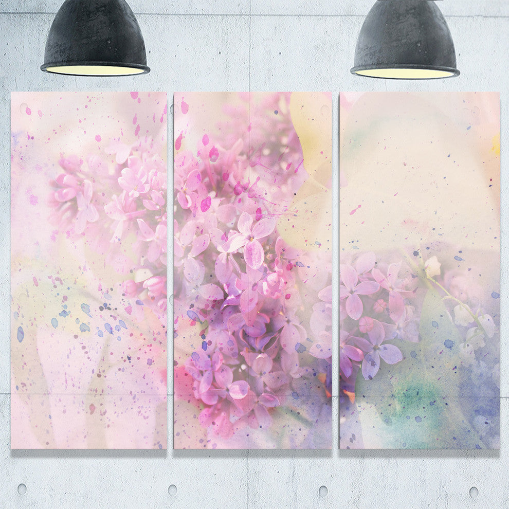 "Twig of Lilac Flowers" Metal Wall Art, 3 Panels, 36"x28"