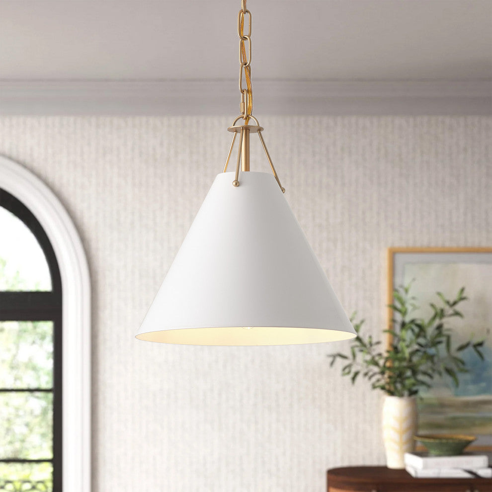 Modern Gold 1-Light Pendant Light Fixture with White Metal Shade