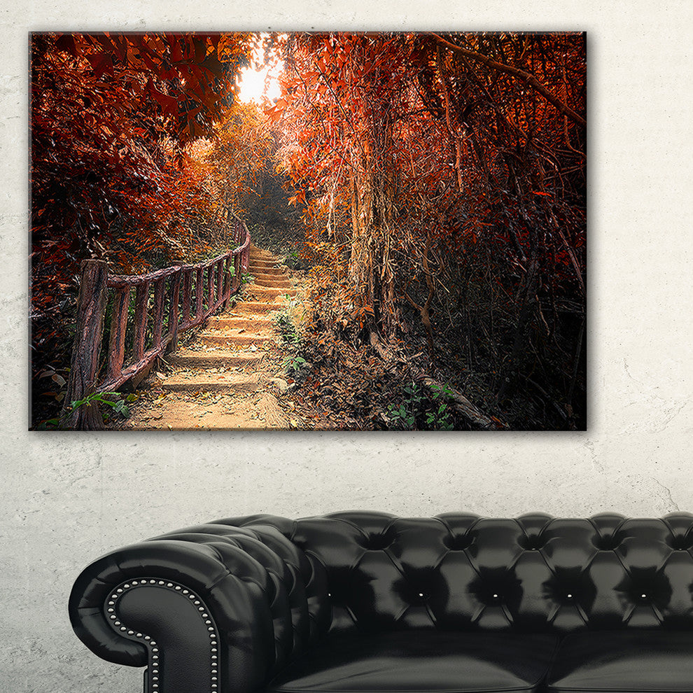 "Stairway Through Red Fall Forest" Landscape Photo Wall Art, 40"x30"