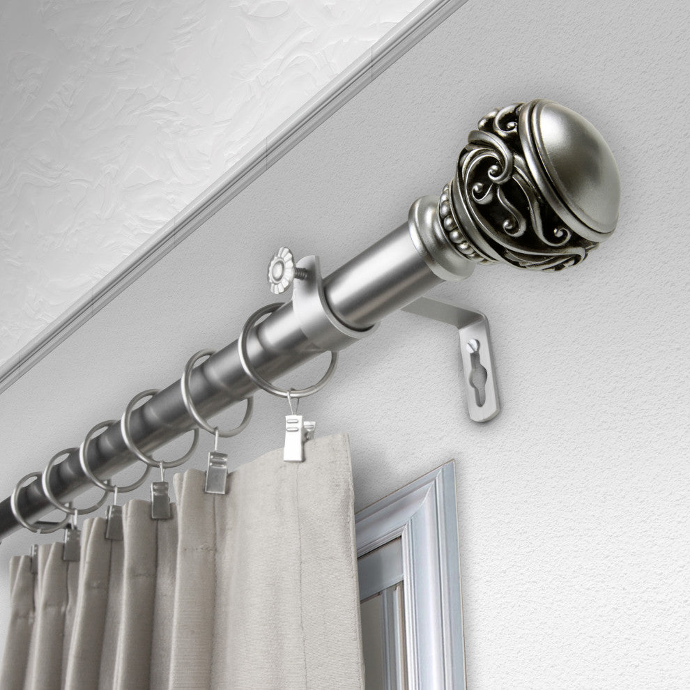 Claudia 1" Curtain Rod, Satin Nickel, 120"-170"