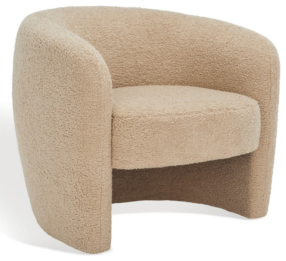 Safavieh Couture Everly Boucle Barrel Back Accent Chair, Light Brown