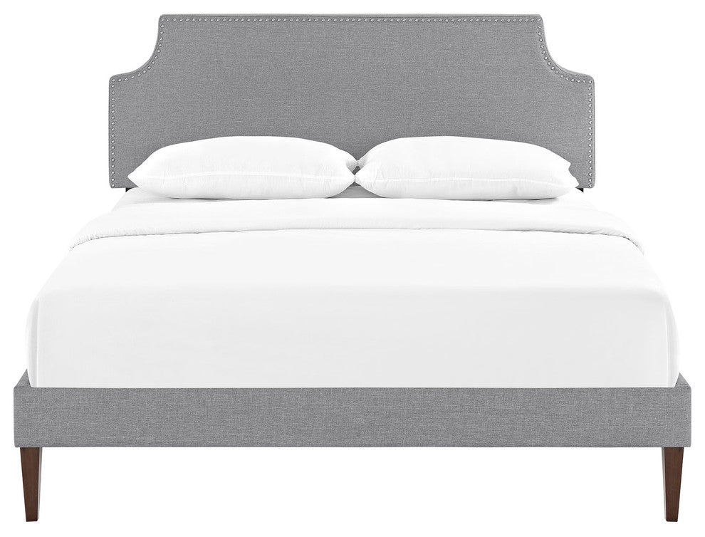 Modway Laura Queen Fabric Platform Bed With Squared Tapered Legs, Light Gray