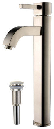 Ramus Single Handle 1-Hole Vessel Bathroom Faucet, Satin Nickel W/ Drain