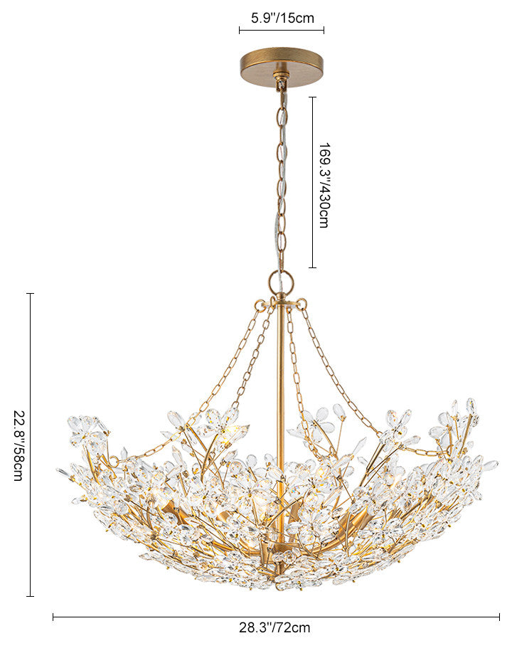 Luxe 6-Light Gold Floral Basket Crystal Chandelier