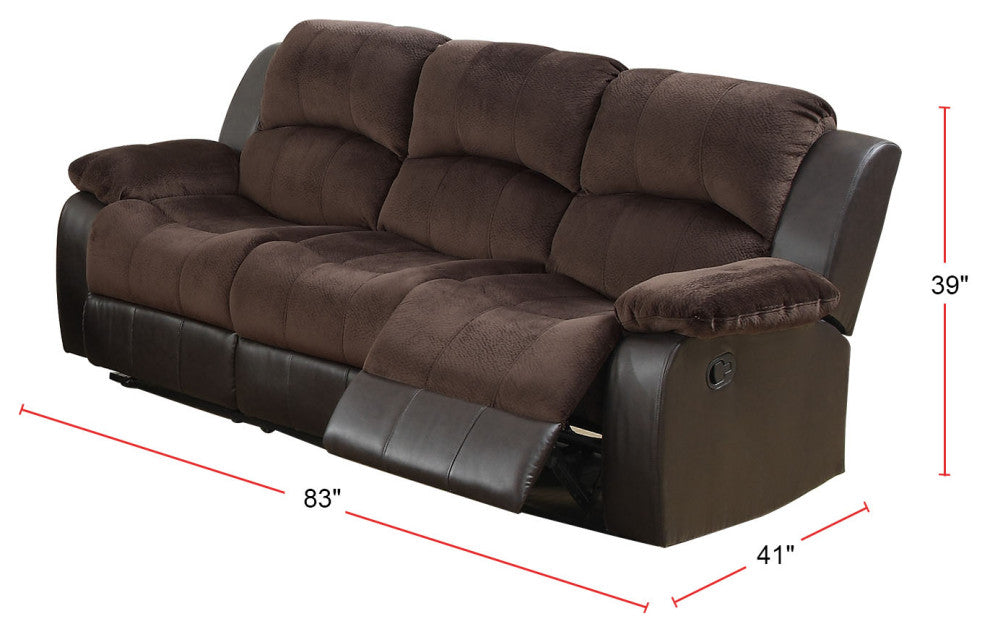 Padded Suede Upholstered Motion Sofa, Chocolate