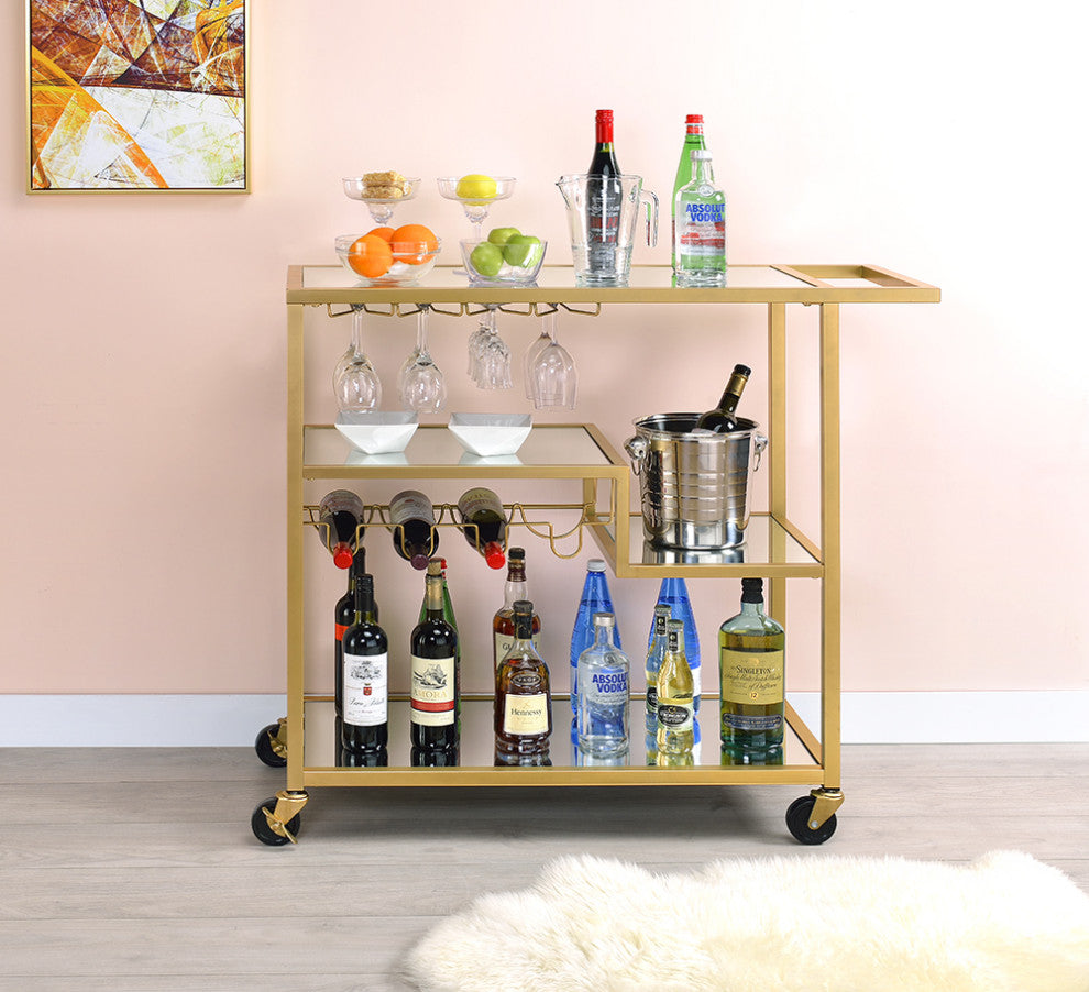 40" X 16" X 37" Gold And Clear Glass Serving Cart