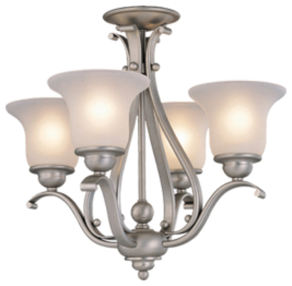 Monrovia 4-Light Mini Chandelier or Semi Flush, Dual Mount Brushed Nickel