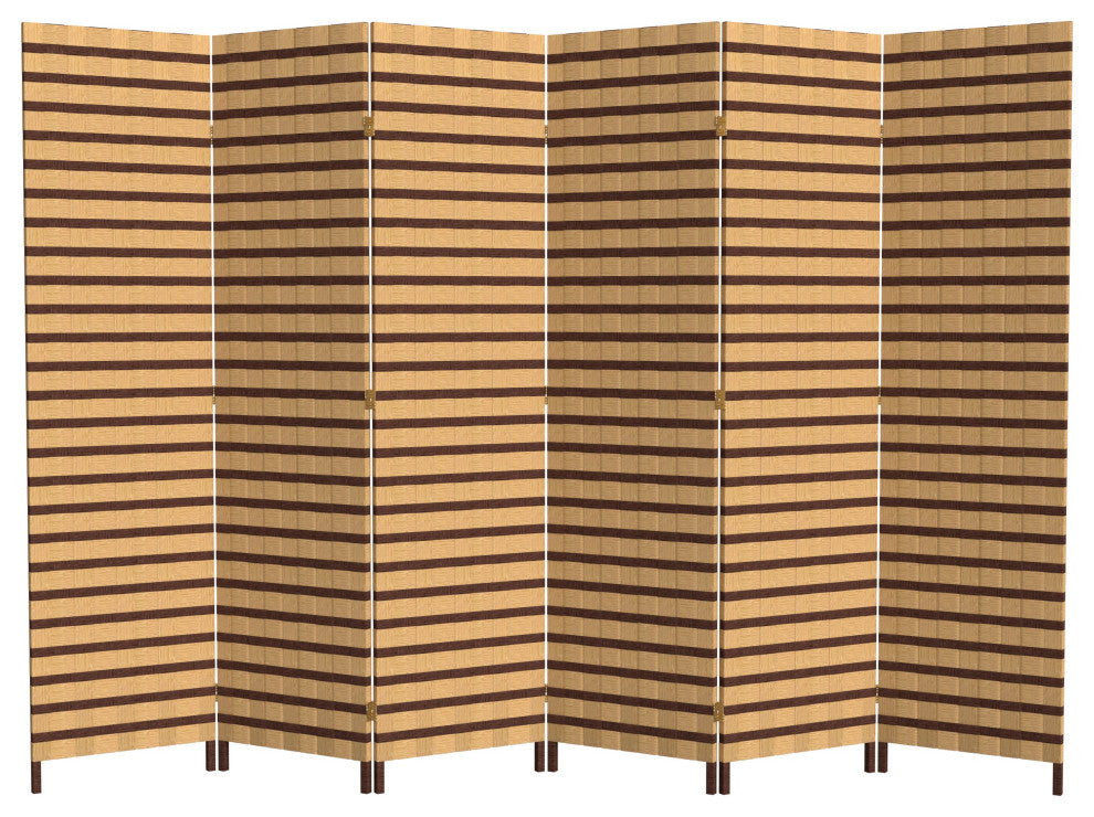 6' Tall Two Tone Natural Fiber Room Divider, 6 Panel