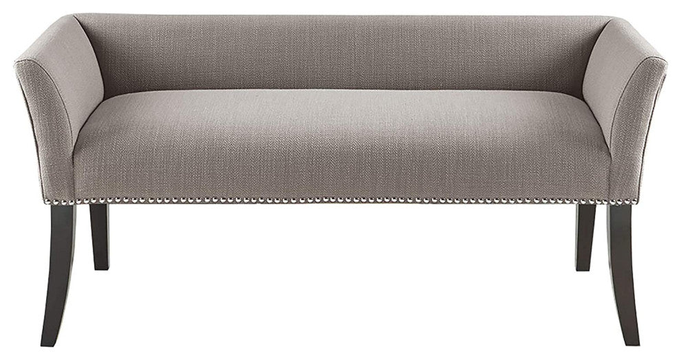 Modern Dining Bench, Espresso Legs and Grey Polyester Upholstered Seat