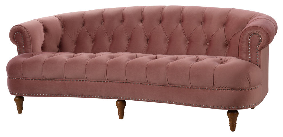 La Rosa Victorian Chesterfield Tufted Sofa, Dusty Pink Velvet
