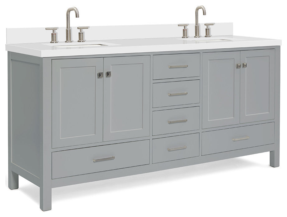 ARIEL Cambridge 73" Double Rectangle Sink Bathroom Vanity Grey with Quartz Top