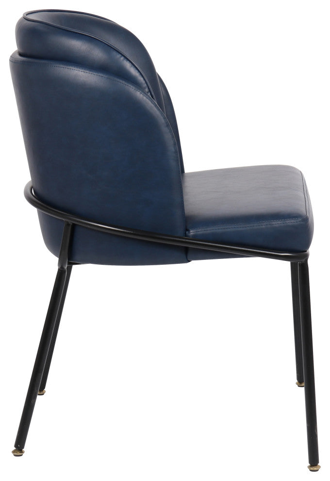 Jagger Vegan Leather Upholstered Dining Chair, Set of 2, Navy, Matte Black Finish