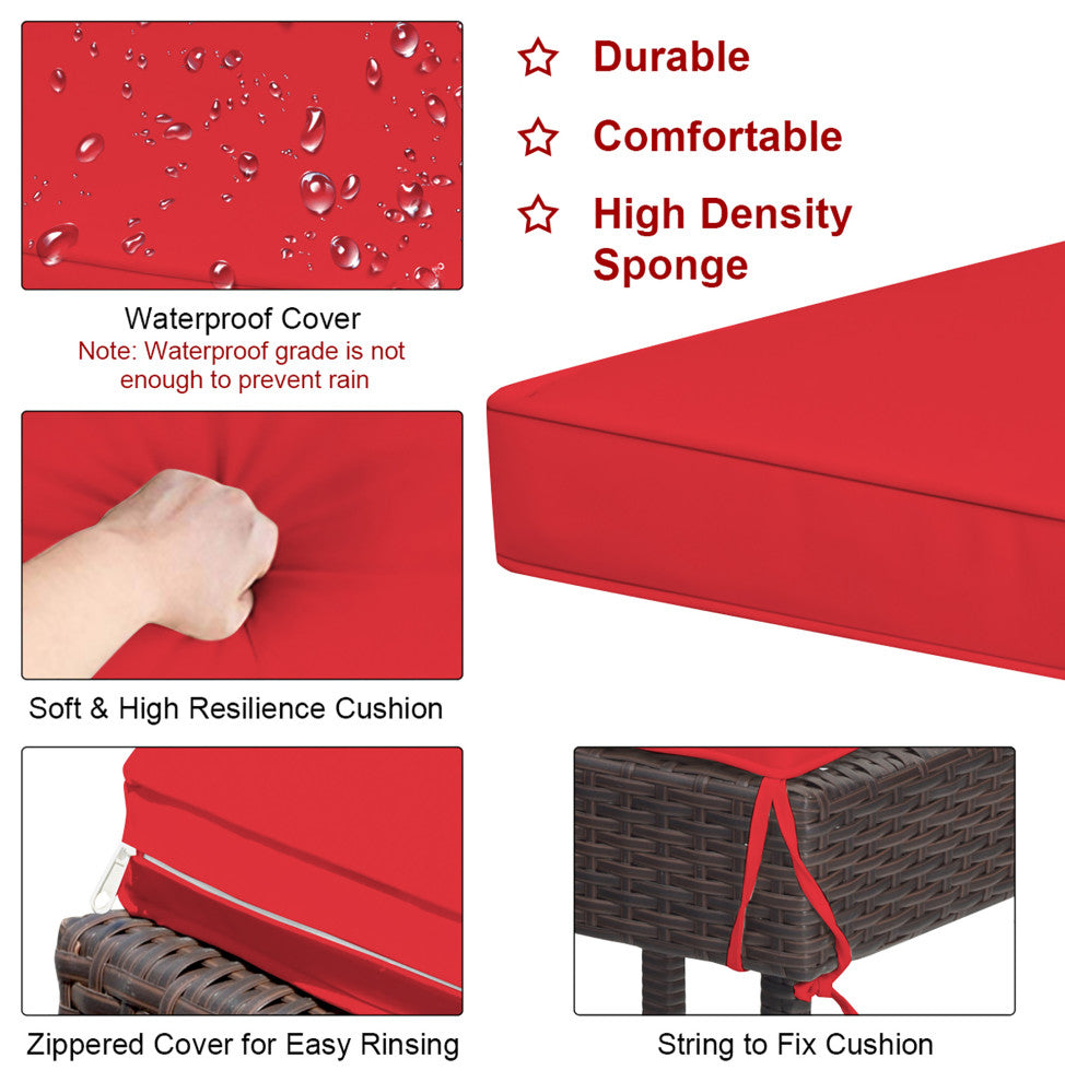 Costway 3PCS Patio Rattan Bar Table Stools Dining Set Cushioned Chairs Red