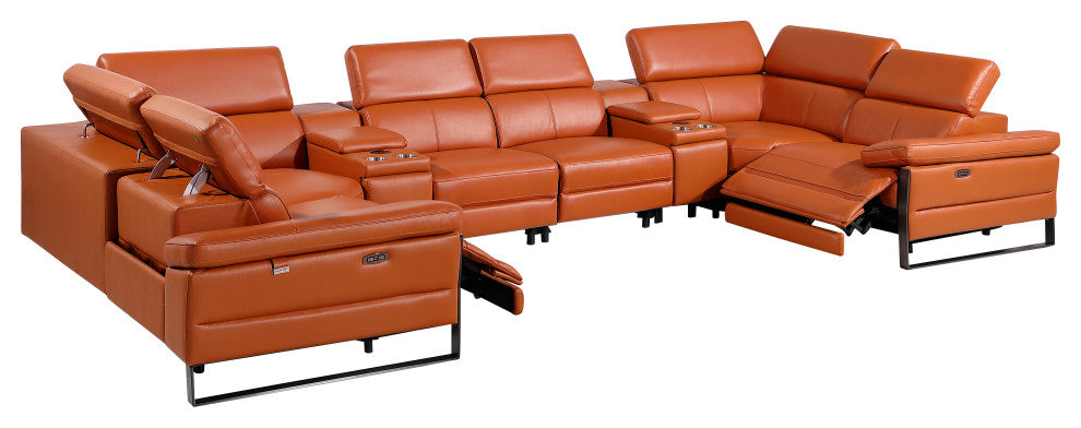 Antonio Italian Leather 8-Piece U-Shaped Power Reclining Sectional, Camel