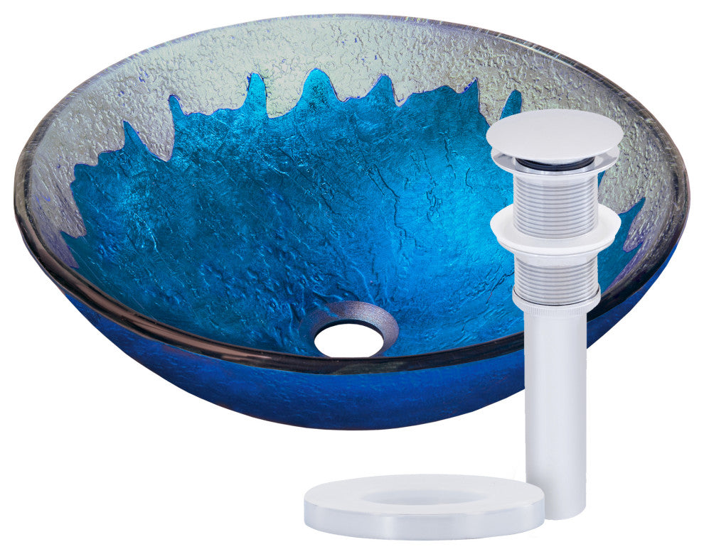 Novatto Diaccio Glass Vessel Sink and Drain, Chrome