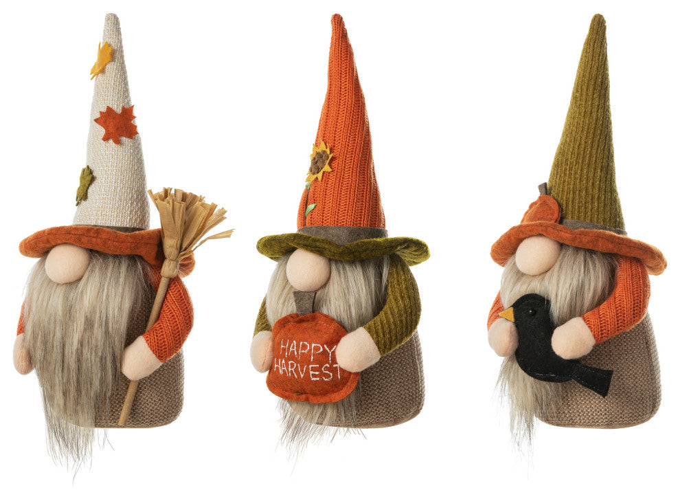 3-Piece Set 13"H Fall Fabric Gnome