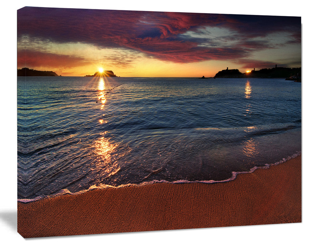Beautiful Clear Seashore at Sunset, Seashore Canvas Art Print, 20"x12"