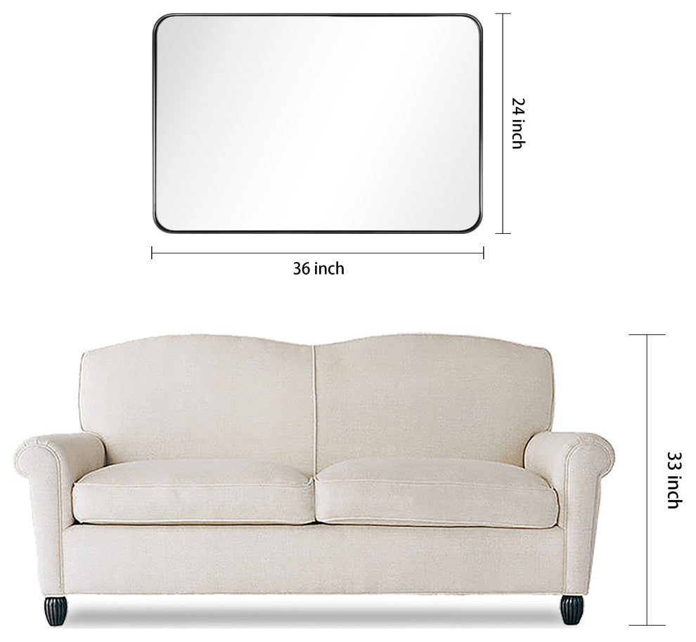 Ultra Stainless Steel Rectangular Wall Mirror, Black, 24"x36", Brushed