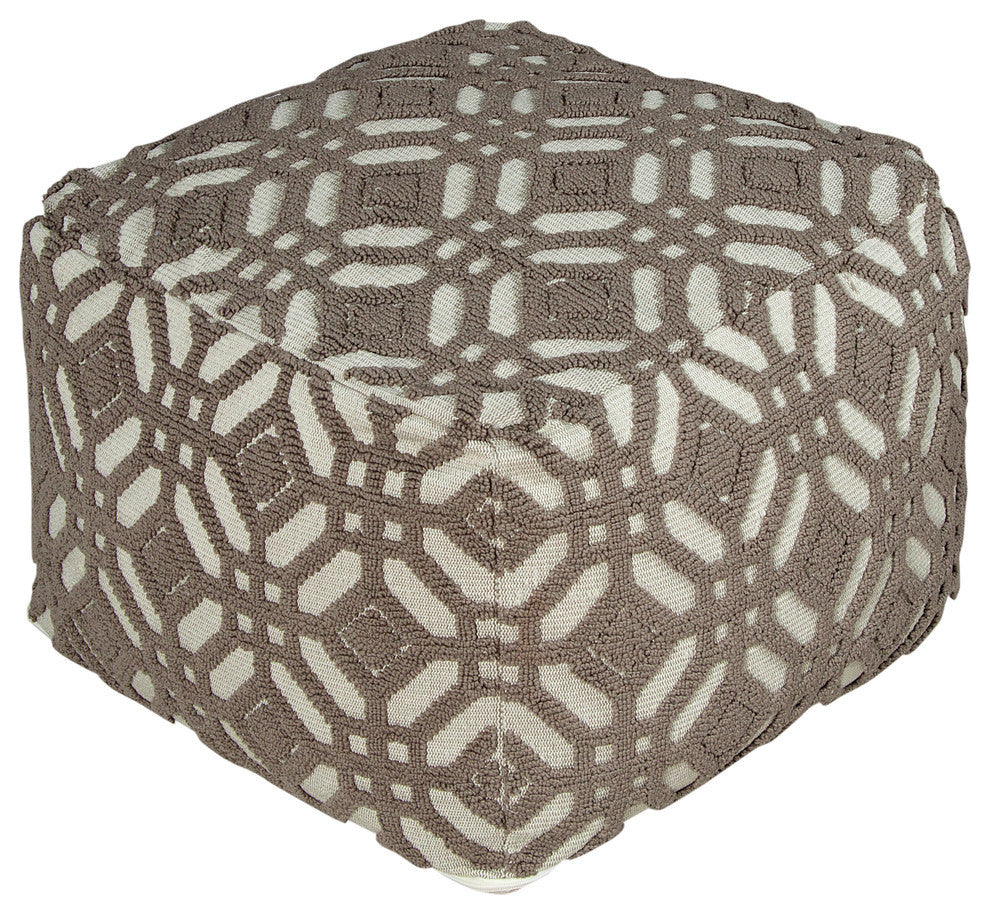 Microfiber Ivory and Gray Jacquard Woven Pouf Ottoman Somerset Pattern