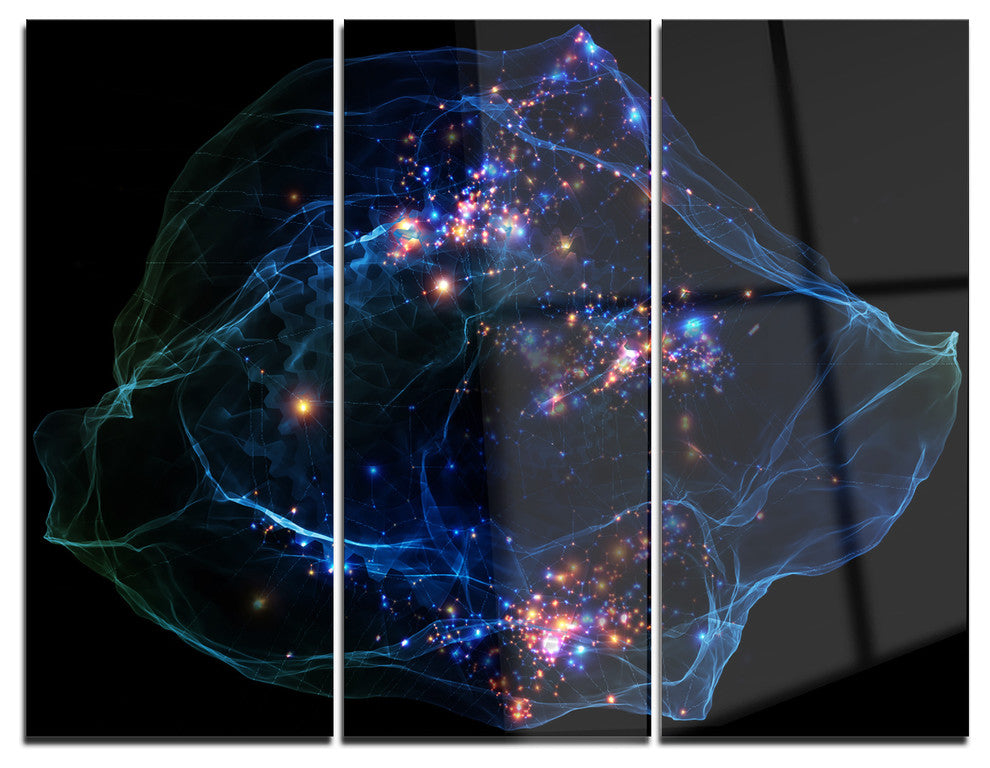 "Blue Lights of Network" Digital Metal Wall Art, 3 Panels, 36"x28"