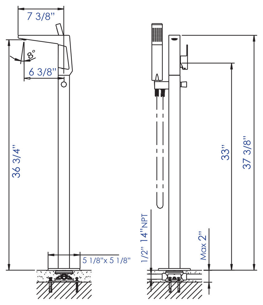 ALFI brand AB2475-BN Brushed Nickel Single Hole Floor Mounted Tub Filler