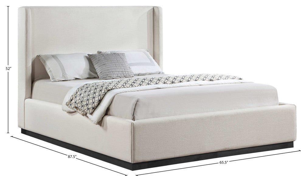 Flynn Linen Textured Fabric Full Bed, Beige, Queen