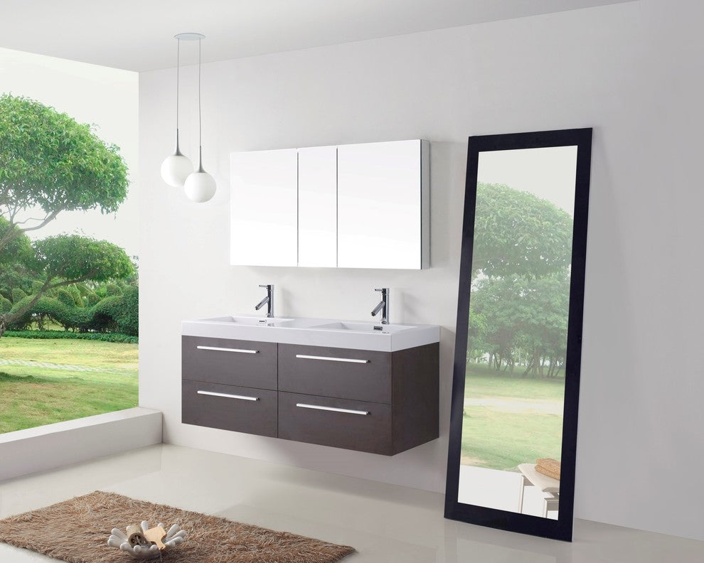 Finley 54" Double Bathroom Vanity Set, Wenge, Brushed Nickel Faucet